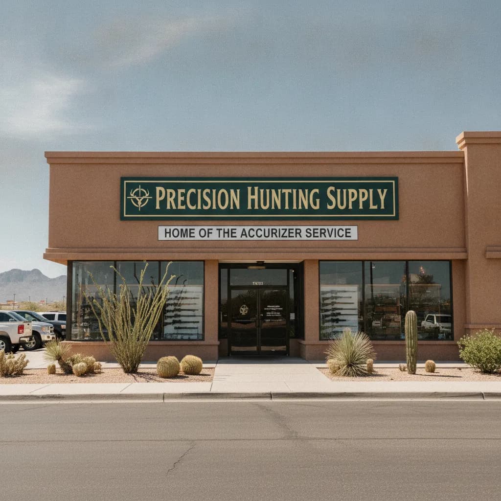 Storefront of Precision Hunting Supply on North Higley Road in Mesa, Arizona